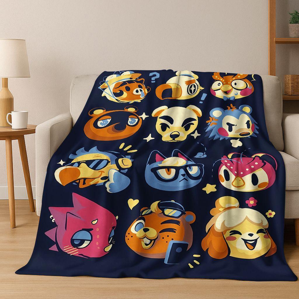 Game Animal Crossing Wild World Cartoon Flannel Blanket,Cozy Soft Throw Blanket for Home Bedroom Bed Sofa Picnic Cover Gift Kids
