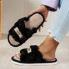 Cozy Plush Lined Open Toe Slippers with Non-slip Soft Sole for Winter & Autumn