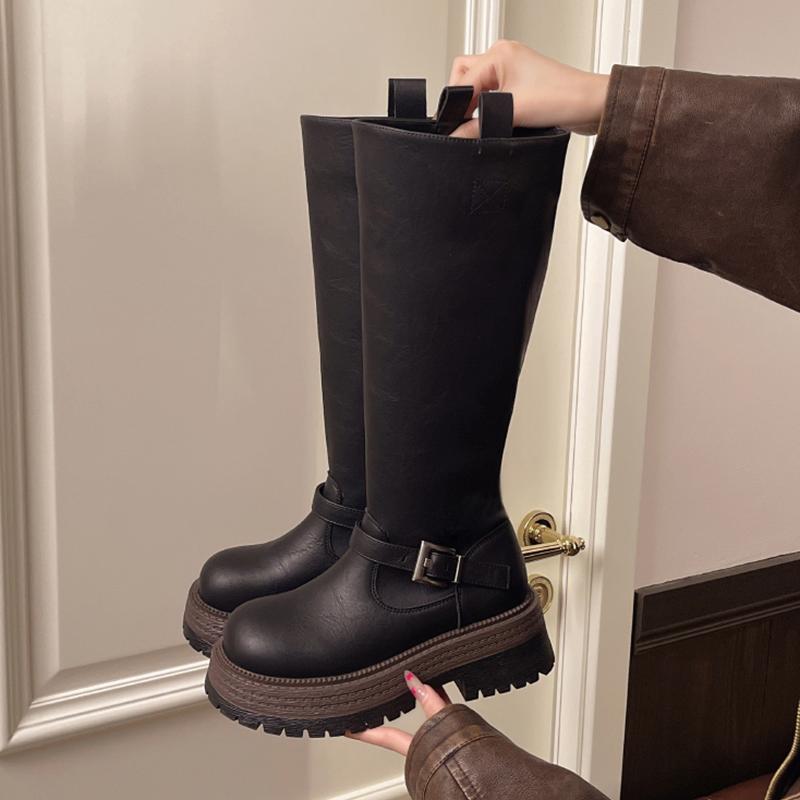 

Высокие сапоги женские на плоской подошве платформа модная обувь зимние дизайнерские сапоги до колена мотоциклетные сапоги новый тренд для ходьбы женские сапоги 40