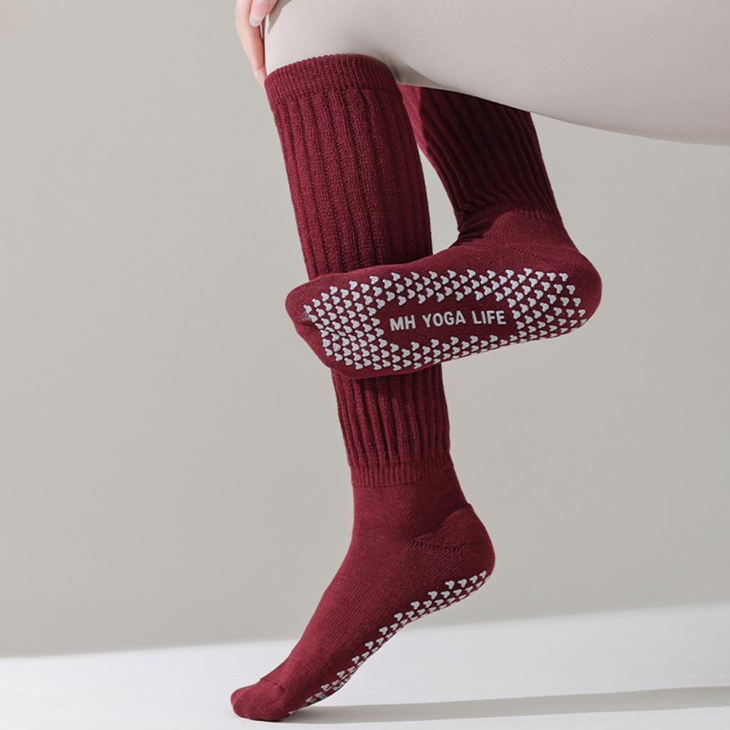 1 Pair Women Winter Yoga Socks Compression Yoga Socks Silicone Bottom Long-tube High Elasticity Wrapping Anti-slip Socks Warmth Stockings