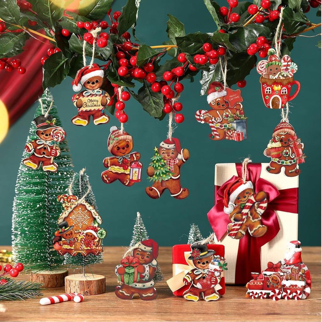 16Pcs Christmas Decorations, Gingerbread House Ornaments, Festive Tree Hanging Decor for Holiday Party, Classroom and Office, Family Activity