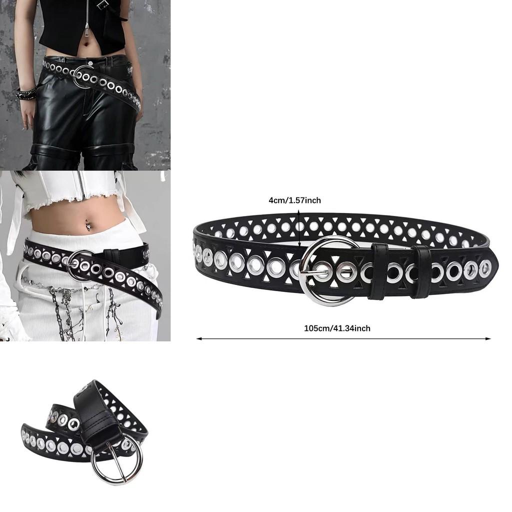 Retro Double Prong Metal Belt With Perforated Pattern For Street Style Look