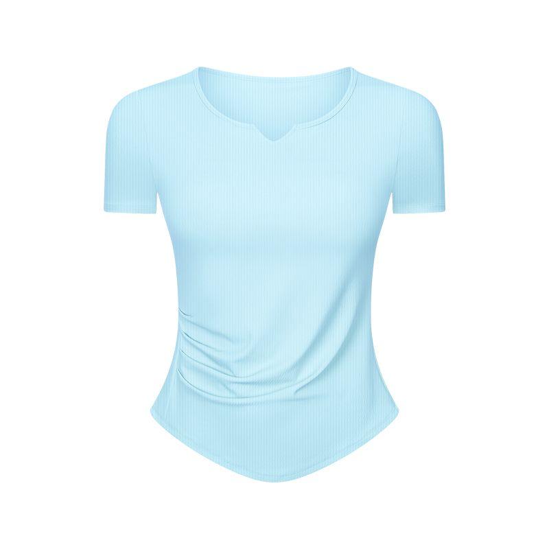 

Original Good-looking Yoga Clothing Top Women s Summer Thin Tight Short-Sleeved T-shirt Running Sports Workout Clothes with Chest Pad Cold Blue 10