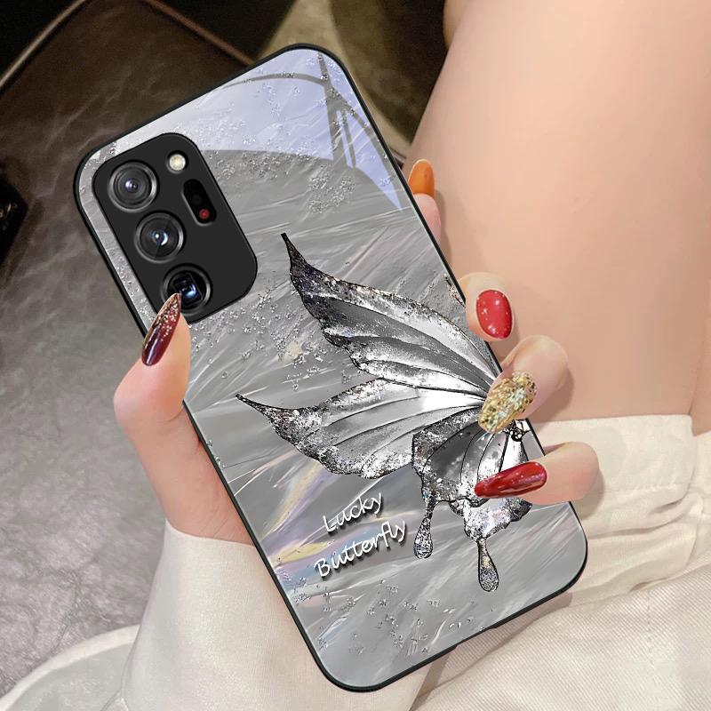 Flowing Butterfly For Samsung Galaxy Note 8 9 10 PRO 20 Ultra A01 02 03 Core 04E 4G 12 13 5G Tempering Glass Phone Case