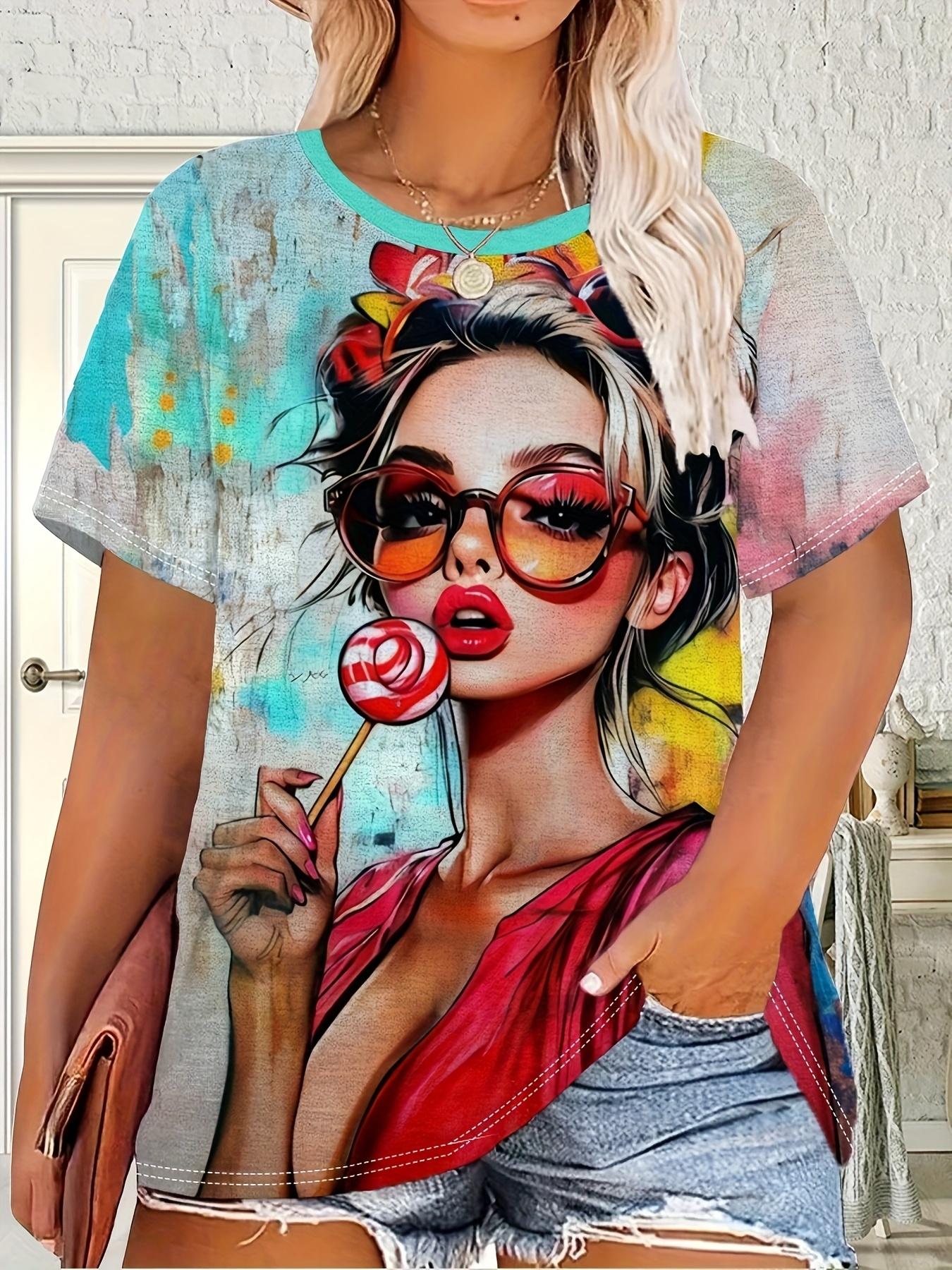 

Women s T-shirt Featuring a Candy-colored Female Figure in a Colorful Background. Street Art Style Print. Round Neck. Short Sleeves. Soft and Comforta S дубильная кора