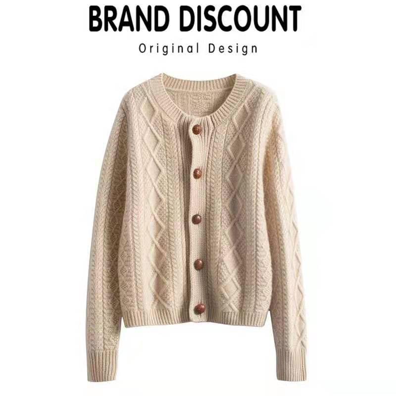 Women's Wool Cardigan Coat - Autumn/Winter Thick Cashmere, Short Loose Knit, Long Sleeve Sweater