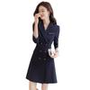 Women's Double-Breasted Gray Suit Dress - Mid-Length, High-End Professional Workwear for Spring and Autumn