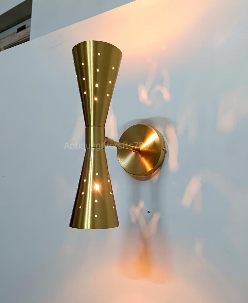 Mid Century Brass Double Cone Wall Sconce - Italian 1950s Lighting