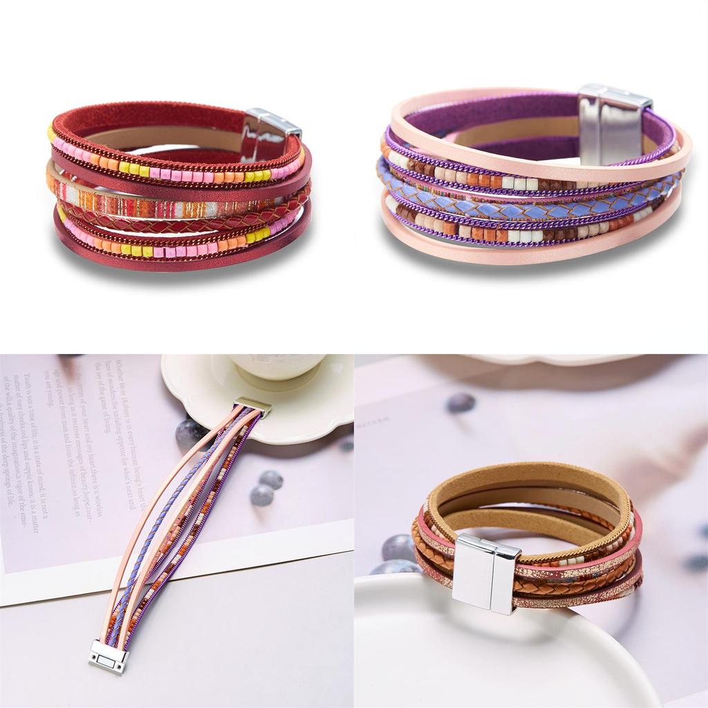 Bohemian Fashion Leather Wristband With Multistrand Woven Design For Gift