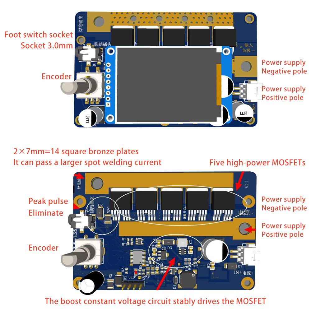 Double Pulse Spot Welder 2000A Smart Display Welding Machine 1.8" Screen 8AWG Cable Pedal Control 12V Battery Powered