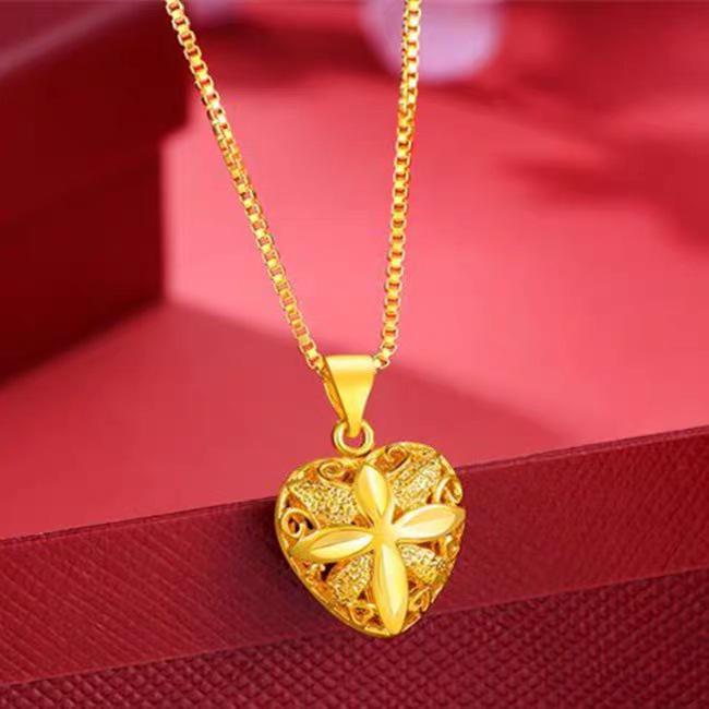 Gold Plated Heart Pendant Necklace for Women - Brass Water Drop Design, Clavicle Chain