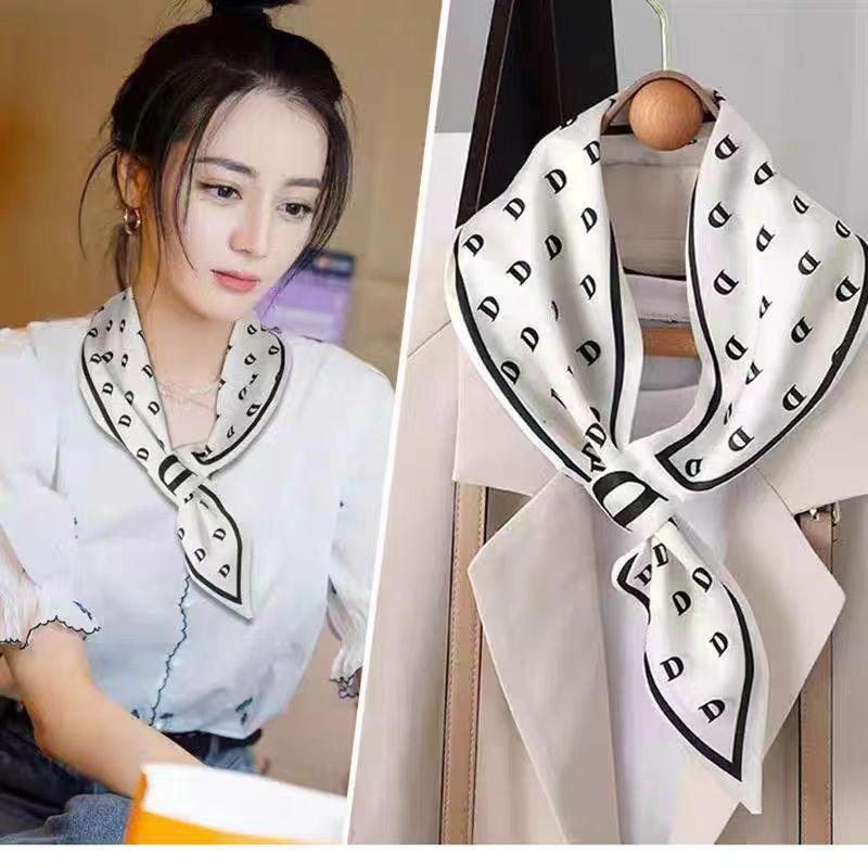 French polka dot silk scarf neck women's new high-end long strip matching shirt Korean thin small scarf