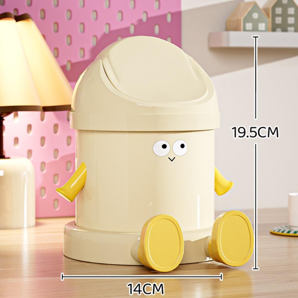 Cute Cartoon Desktop Trash Can with Lid Round Garbage Bin Large Capacity Plastic Waste Bin Dormitory