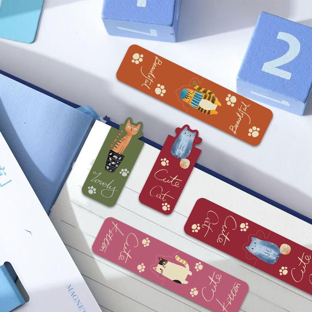 4pcs Cat World Magnetic Bookmarks Set, Cute Cat Cartoon Design Page Clips Book Marker, Unique Reading Gift Stationery