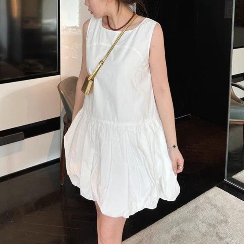 

Черное платье-жилет без рукавов, женская летняя юбка для легкого ветра, свободная универсальная короткая юбка Bud XL белый