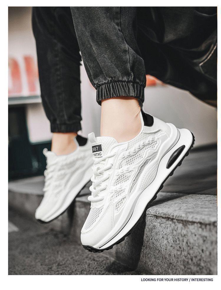 Men's Summer Breathable Mesh White Sneakers - Trendy, Versatile, Thick-Soled Casual Dad Shoes