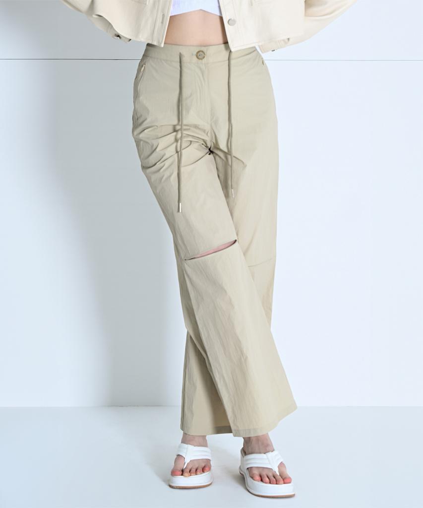 MAKE A TOAST Cutout String Slim Wide Pants Beige Mbcspa009Be