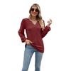 Spring and Autumn Women's Blouse Fashion V-neck Buttons Hollow Loose Long-sleeved T-shirt Tops