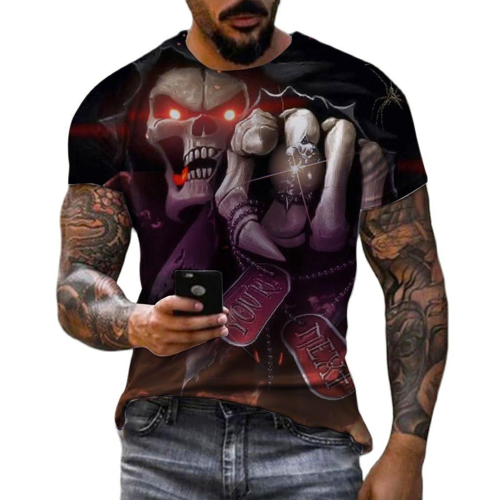 Vintage trička pro muže horor nemrtvý vzor lebky 3D potištěný krátký rukáv móda oversized triko pánské ležérní oblečení