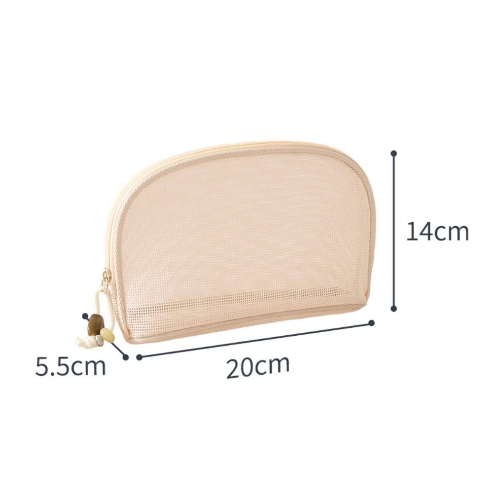 Portable Mesh Cosmetic Bag Zipper Closure Transparent Makeup Handbag Large Capacity Lightweight Storage Pouch
