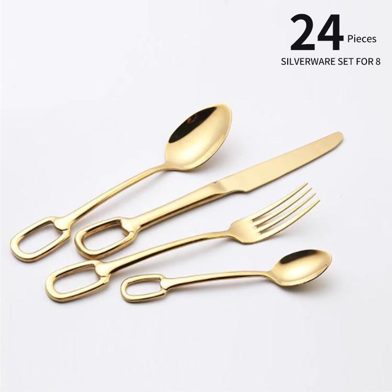 24Pcs Creativity European Style Luxury Cutlery Set Knife Fork Spoon Stainless Steel Tableware Elegant Dinnerware Hangable Design