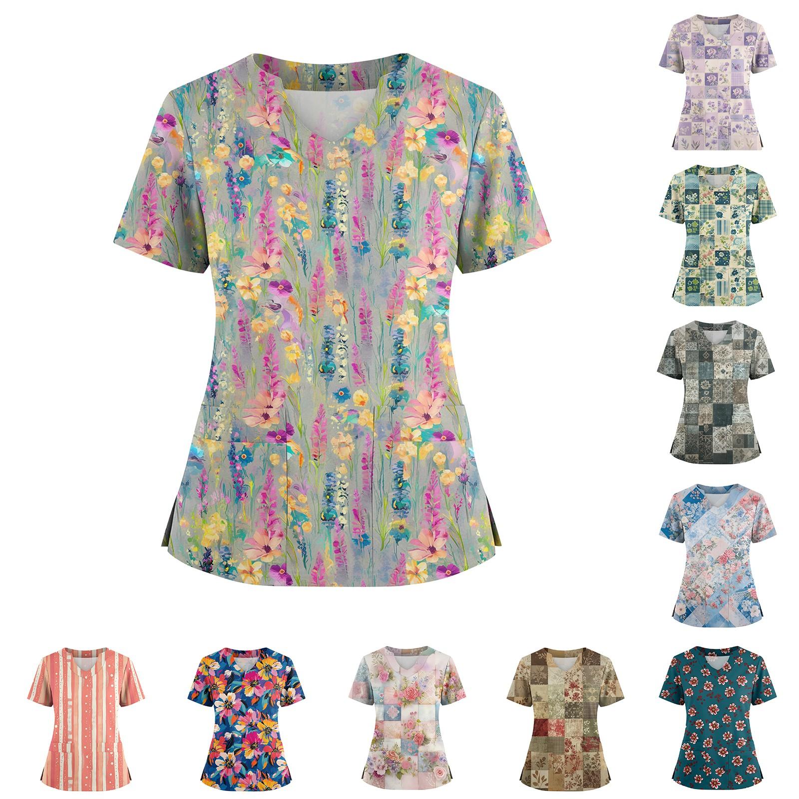 

Women s Printed Floral V-neck Loose Short Sleeved Shirt XL кавун червоний колір