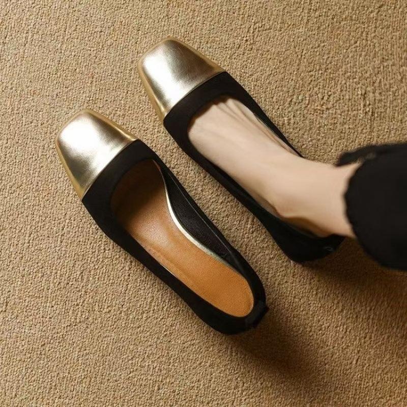 Retrostil enkelskor dam tjock klack låg klack Mary Jane skor professionella arbetsskor en pedal kontrasterande färg skarvning fyrkantig tå dam