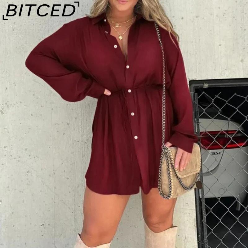 BITCED Autumn Women's Fashion Solid-Colour Long-Sleeved Shirt and Trousers Set