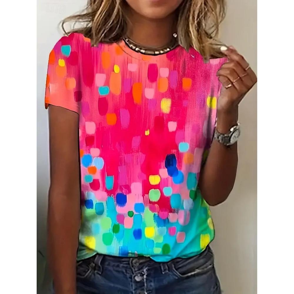 Women's 3D Prints Oil painting  Hawaiian Short Sleeve Tops O-Neck Summer hawaii