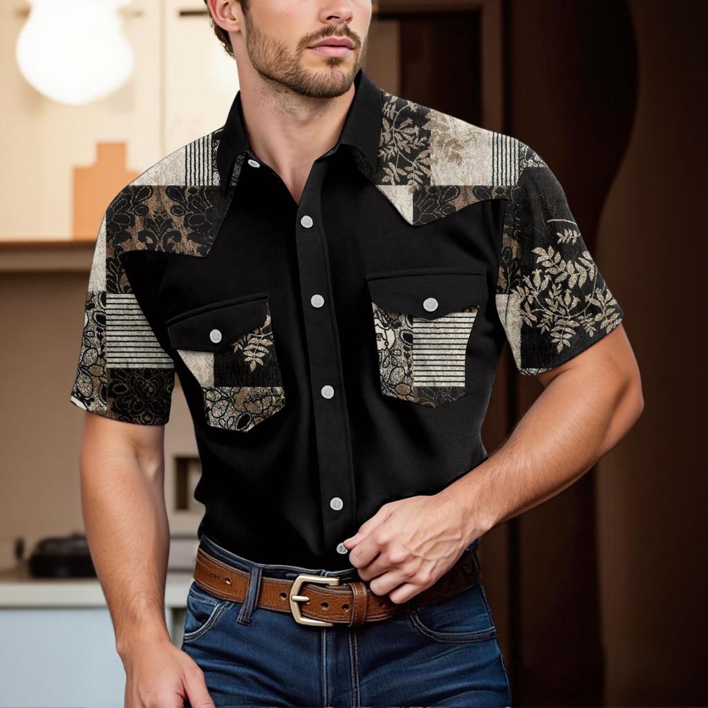 Pánské módní s klopou a krátkým rukávem ležérní top délky po ramena