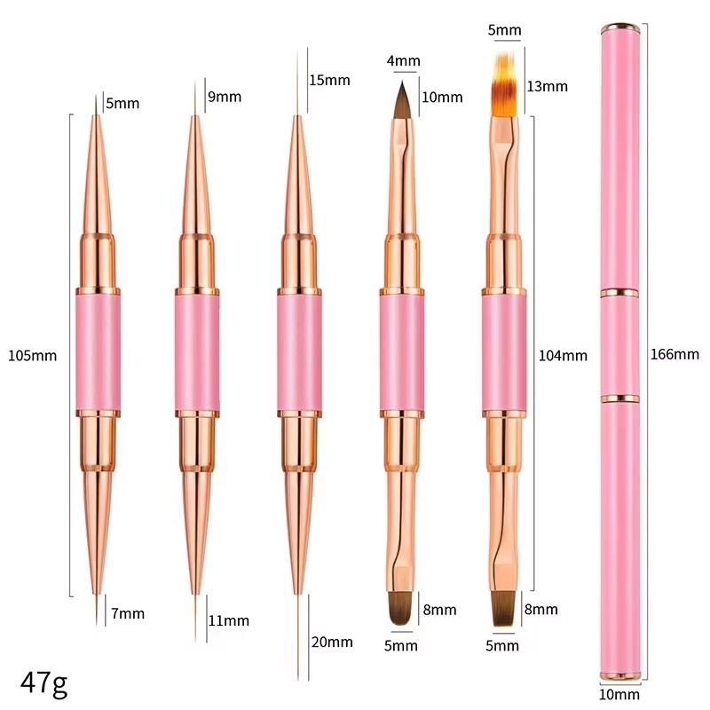 Five-piece set of double-headed metal nail brushes, ladies' nail brushes nail oil brushes nail tool cleaning brushes nail design