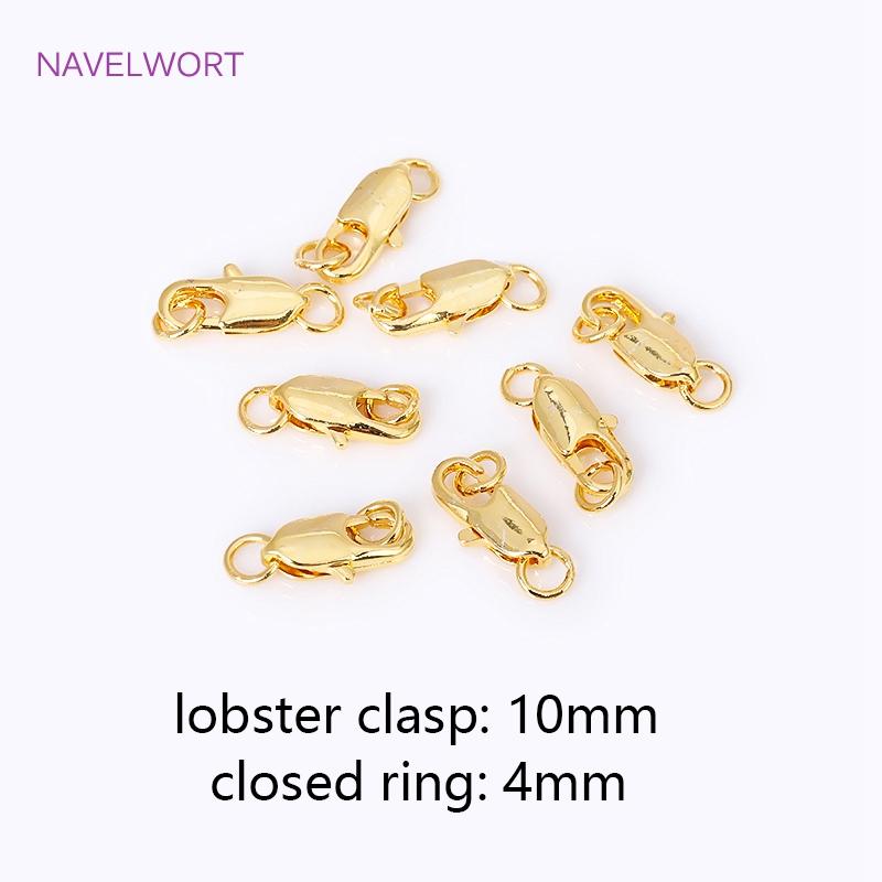 Brass 18K Gold Plated 10/12mm Lobster Clasps Claw Hooks With Closed Rings,Accessories For Jewelry,DIY Accessories Wholesale