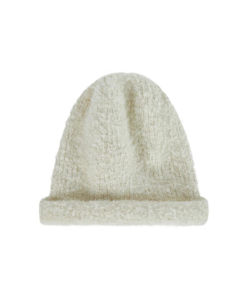 Bajal Va Brooch Melange Wool Rolling Beanie Cream Mix