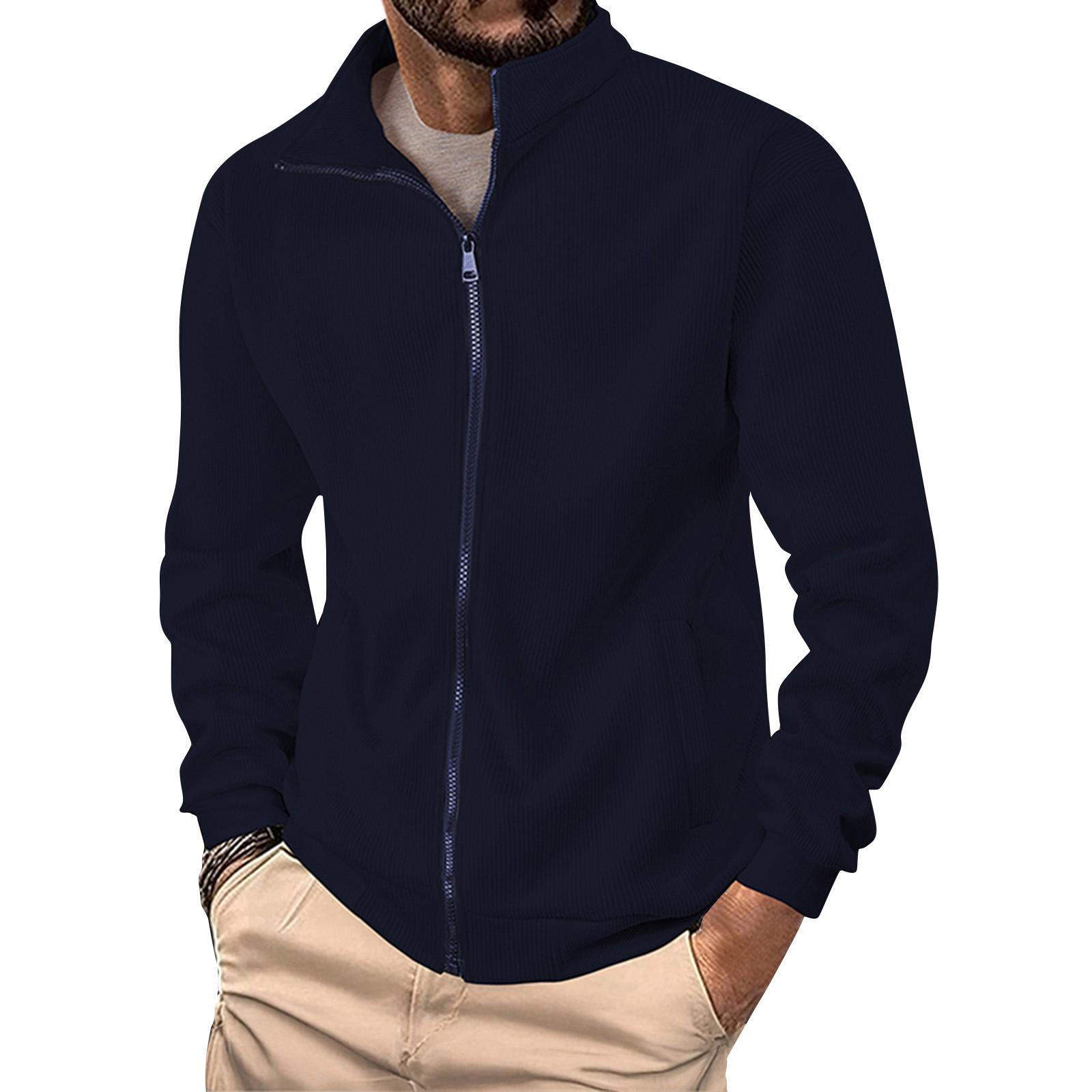 

Мужская однотонная вельветовая куртка на молнии, мужская спортивная куртка большого размера в стиле кэжуал XL тёмно-синий