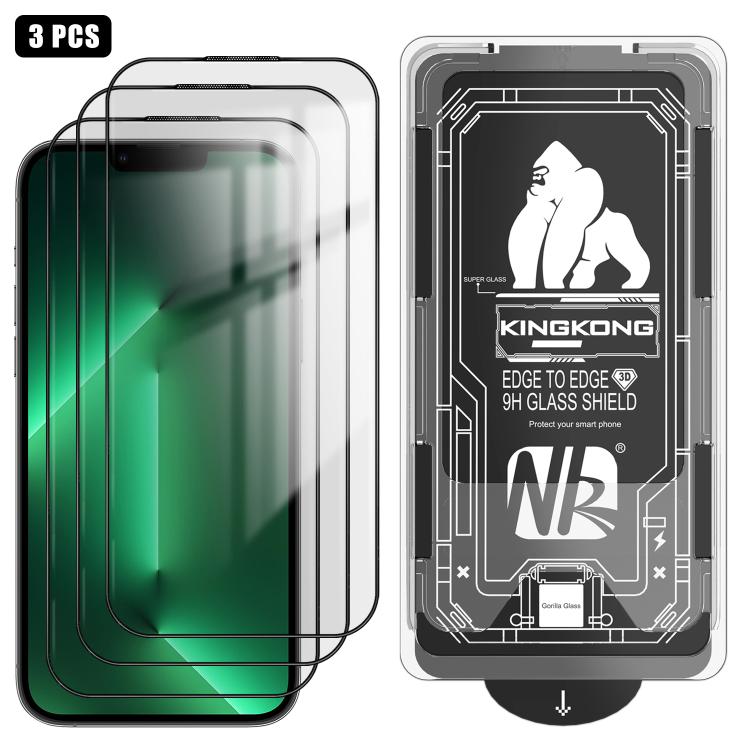 3 Stück staubfreie 3D-Kanten HD galvanisierte explosionsgeschützte gehärtete Glasfolie für iPhone 13 Pro Max, Anti-Fingerabdruck-Bildschirmschutz