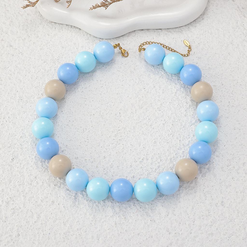 Candy Color Beaded Acrylic Round Bead Choker Necklace For Women Cute Handmade Jewelry