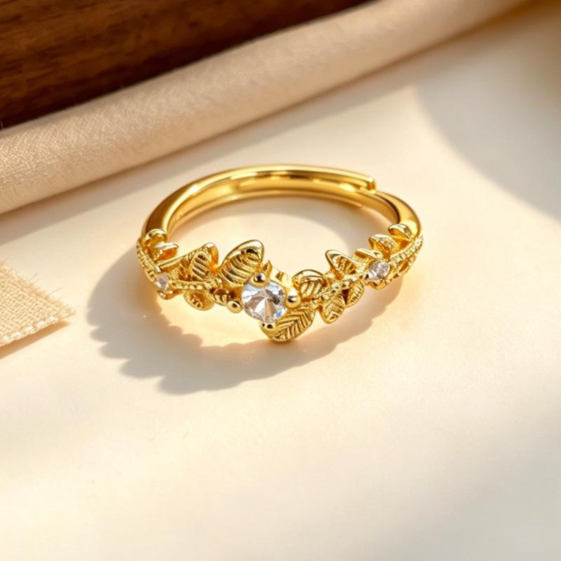 INS Style Leaf Rhinestone Zircon Ring – Laurel Goddess Design