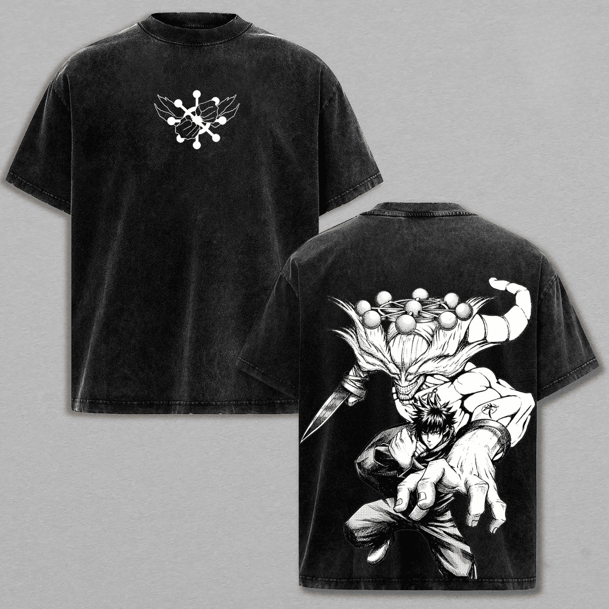 

Jujutsu Kaisen Makora T-shirt For Men s Clothing Anime Printed Washed Oversized T Shirt Short Sleeve 100% Cotton Tees Tops M чорний