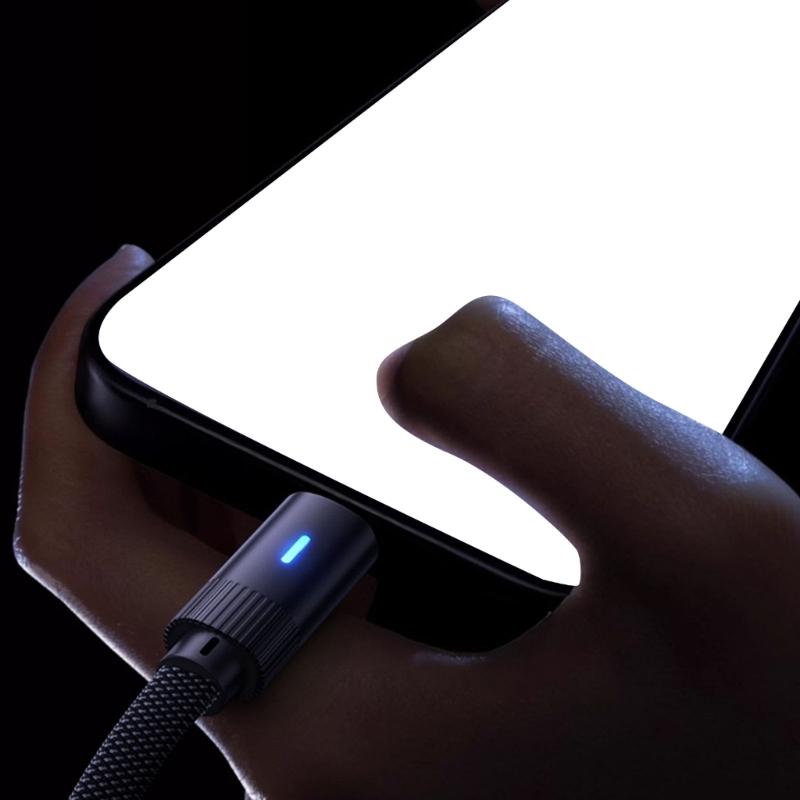 Braided Type C Cable Angled Connector With Soft Glowing Light Supports 100W Charging Braided Cable for Multiple Devices