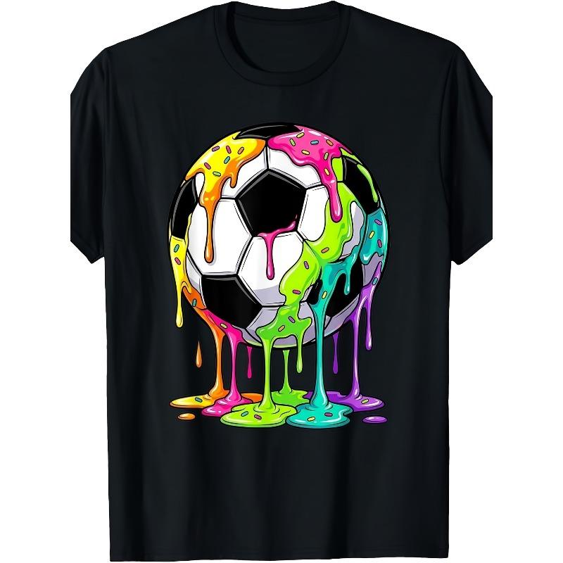 

European Size Vibrant Melting Soccer Ball T-Shirt Ideal for Sports Enthusiasts Heading Back To School, Humorous Christmas Tees, Men S Graphic Shirts S разноцветный
