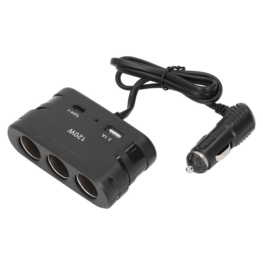 Cigarette Lighter Plug Splitter Adapter 1 to 3 3 Socket Multi Port Power Plug Car Charger TYPE C with USB 12V 24V 120W