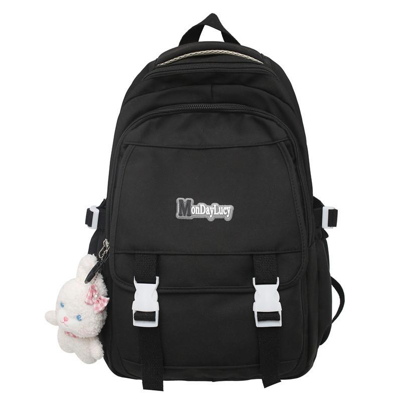 Simple Solid Color Letter Decoration Student Leisure Backpack For Daily Use