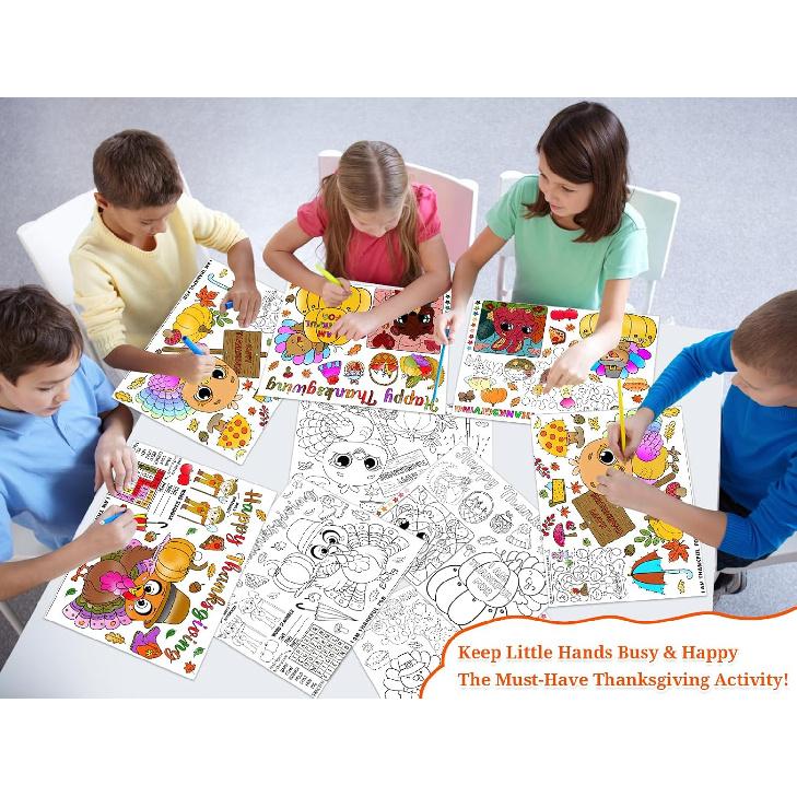 Thanksgiving Coloring Placemats for Kids - Set of 16 Turkey Table Mat Thanksgiving Disposable Paper Placemats Fall Harvest Thanks Giving Activities
