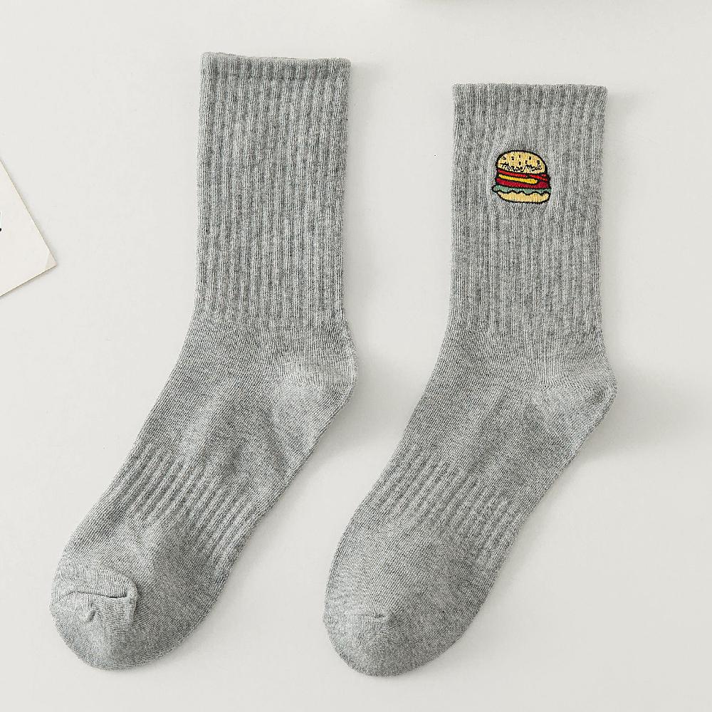 Warmer Winter Neu Lustige Stickerei Hamburger Pizza Muster Weiß Schwarz Grau Lässige Hipster Dicke Socken Weihnachtsgeschenk Dropship