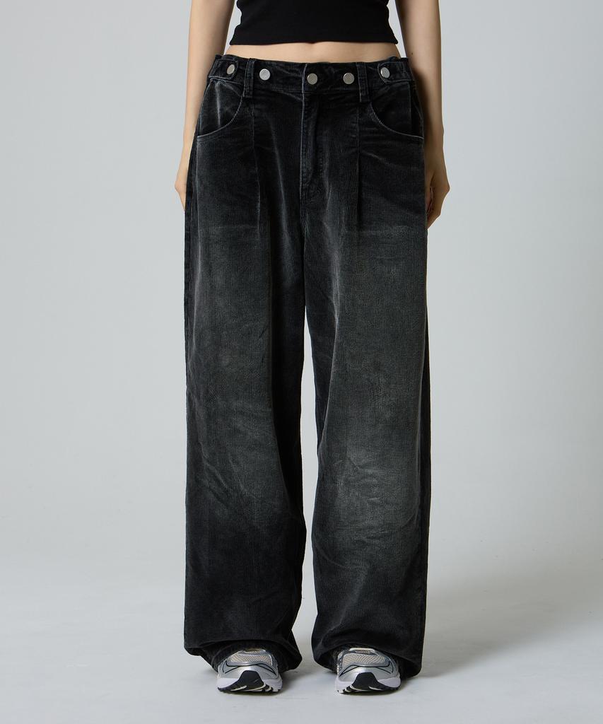 Unknown Planet Custom One-Pleat Wide Corduroy Pants Washed Black