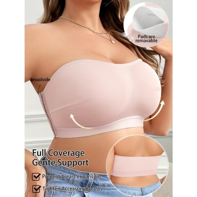Solid Simple Strapless Side Buckle Bandeau Plus Size Thin Wireless Seamless Bra