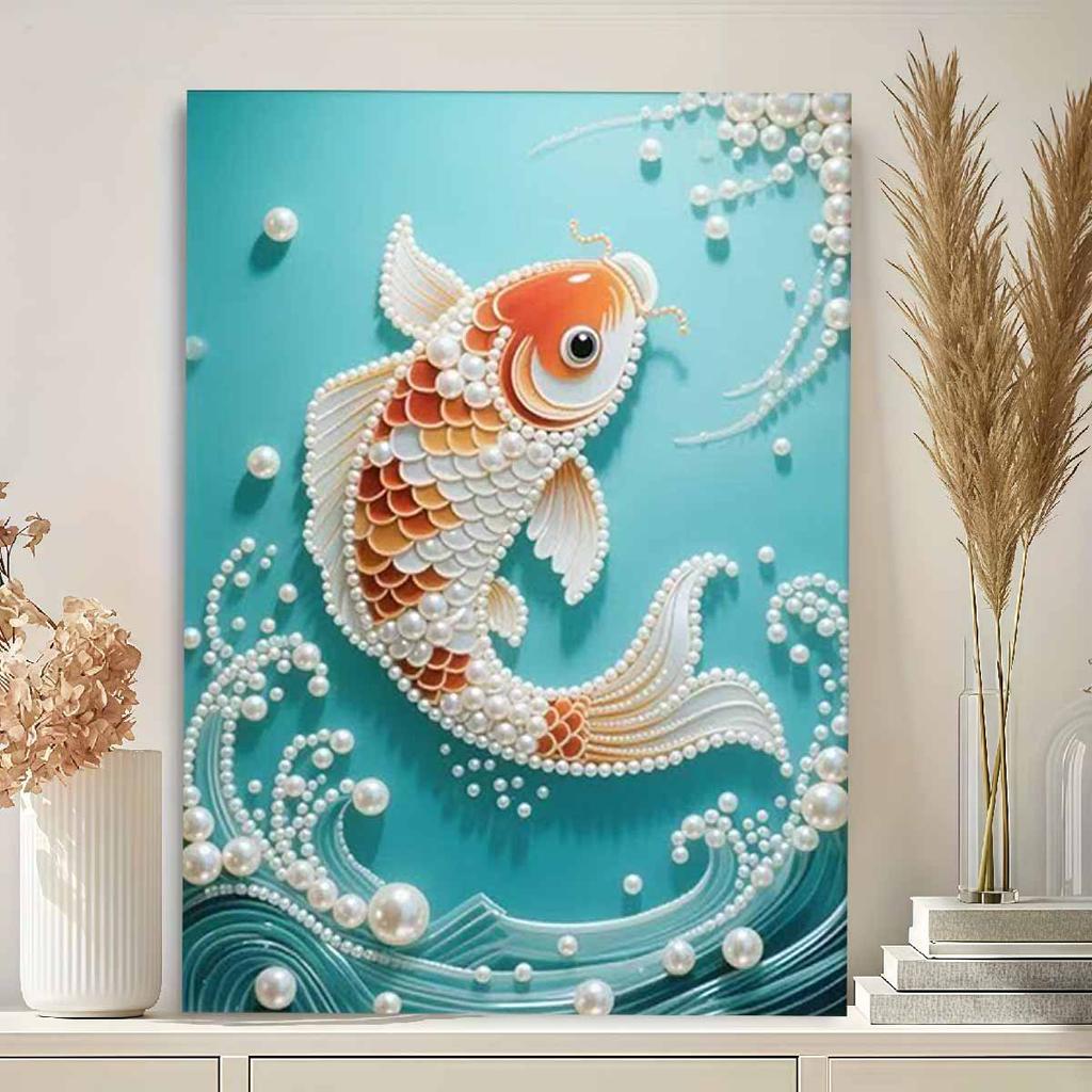 Pearl Golden Carp DIY Diamond Art Kits 15.7x19.6inch Gem Art Diamond Painting Kits Without Frame for Adults Gift Idea Home Wall Decor