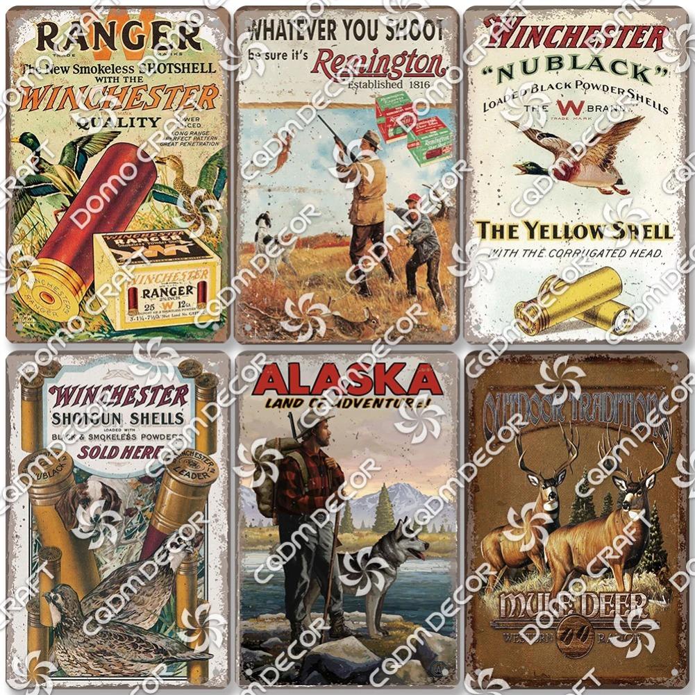 Hunting Metal Tin Signs, Ranger Shotgun Shells Vintage Poster, Retro Duck Elk Bear Metal Plaque, Club Farmhouse Home Wall Decor