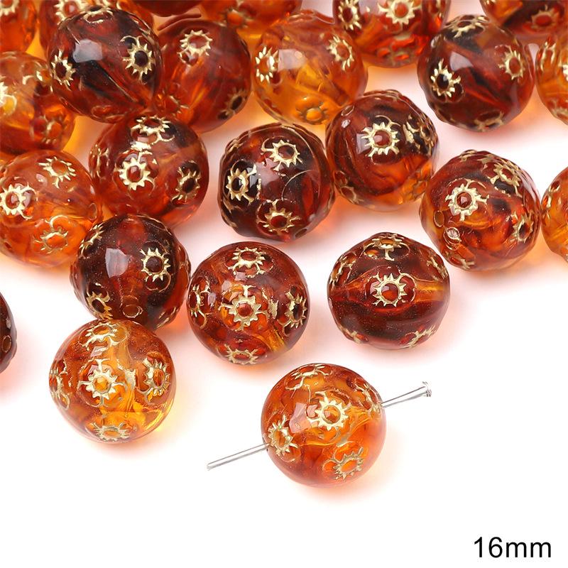 Vintage Amber Gold-Painted Oval Acrylic Beads for DIY Jewelry Making