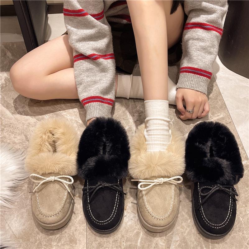 2024 Winter Women's Slip-On Bowknot Snow Boots with Velvet Lining and Soft Sole